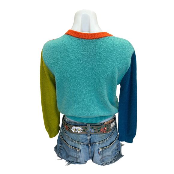 Simon Miller Blue Colorblock Cardigan Sweater SMALL Alpaca Wool Whimsical $365 - Picture 9 of 12
